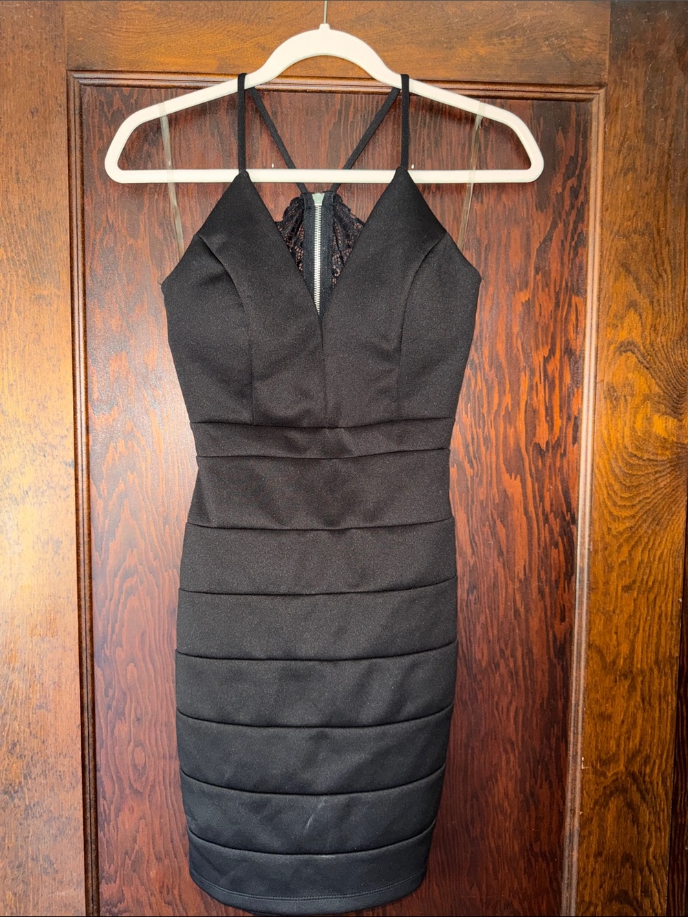 Black Mini Formal Dress with Spaghetti Straps and Open Back